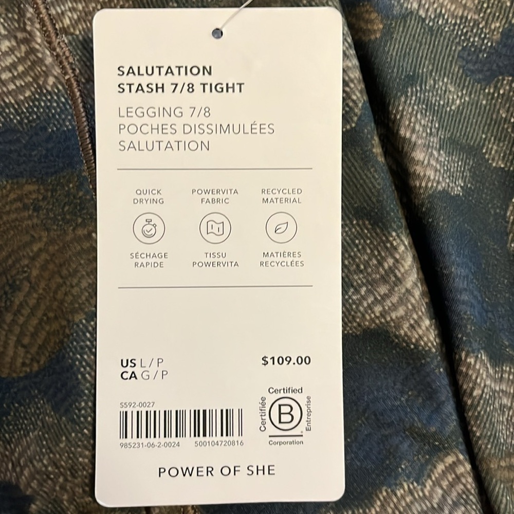 Athleta Salutation Stash 7/8 Tights. Size LP. NWT - Picture 2 of 4